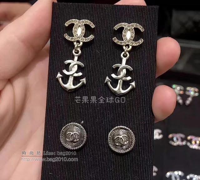 chanel耳環 潮海軍風 船錨滿鑽 長款耳釘 925銀針耳環 明星同款  gzsc1179